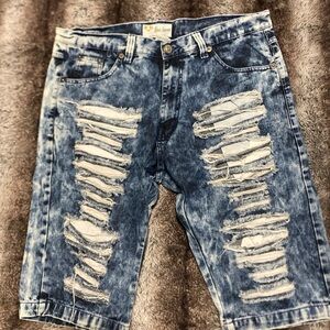 Distressed Blue Denim Shorts